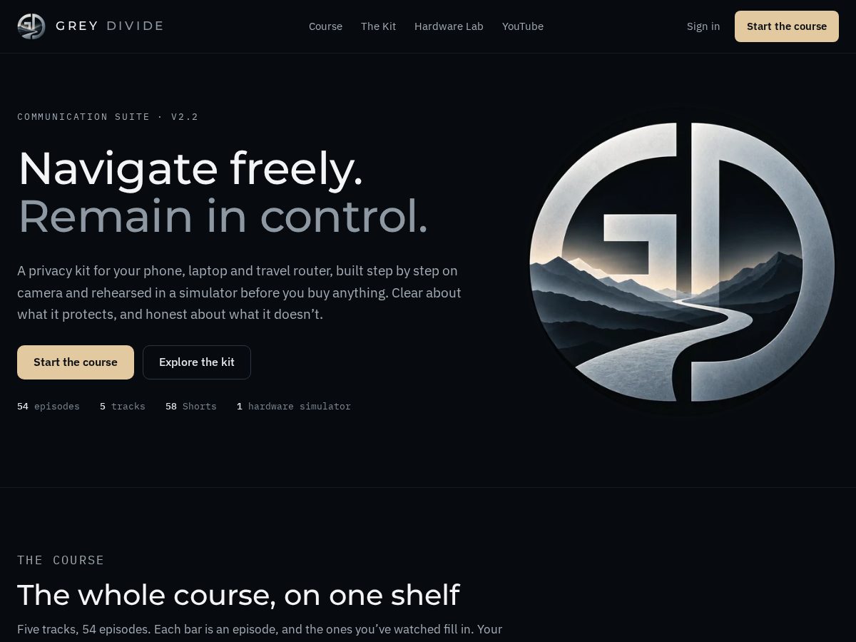 Landing-page snapshot of greydivide.com