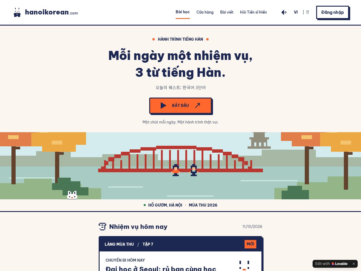 Landing-page snapshot of hanoikorean.com