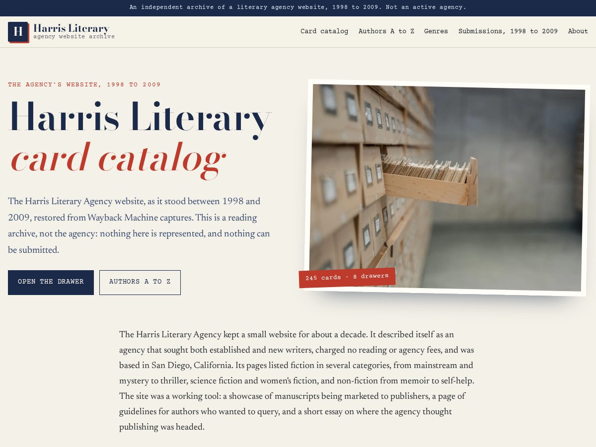 Landing-page snapshot of harrisliterary.com