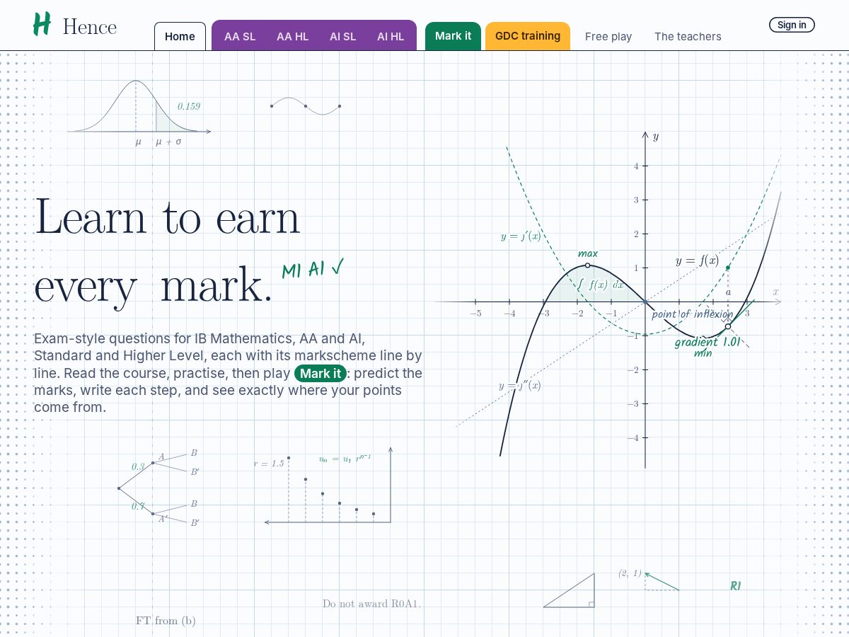 Landing-page snapshot of hencemaths.com