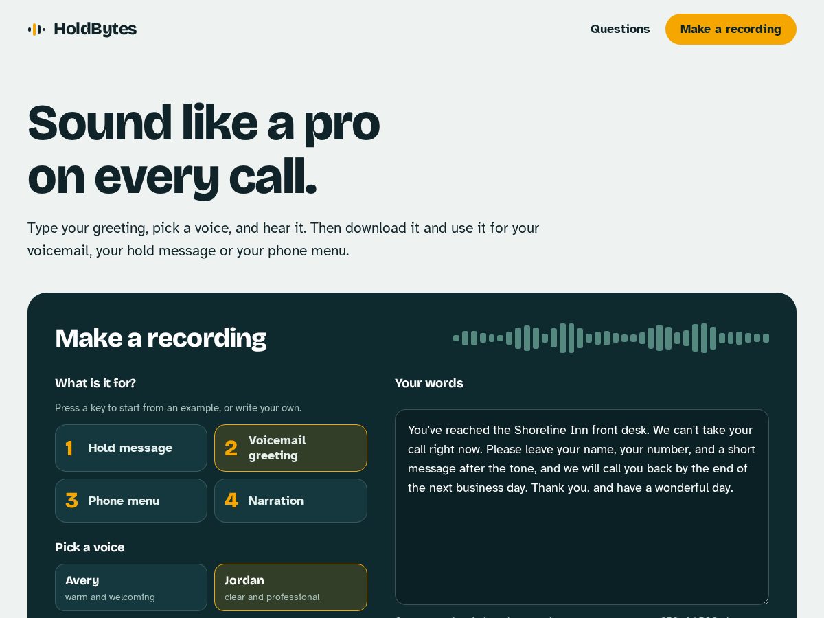 Landing-page snapshot of holdbytes.com