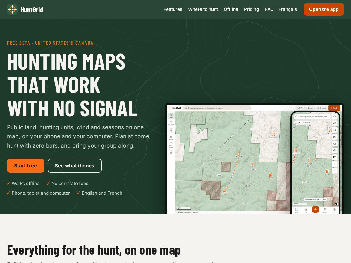 Landing-page snapshot of huntgrid.net