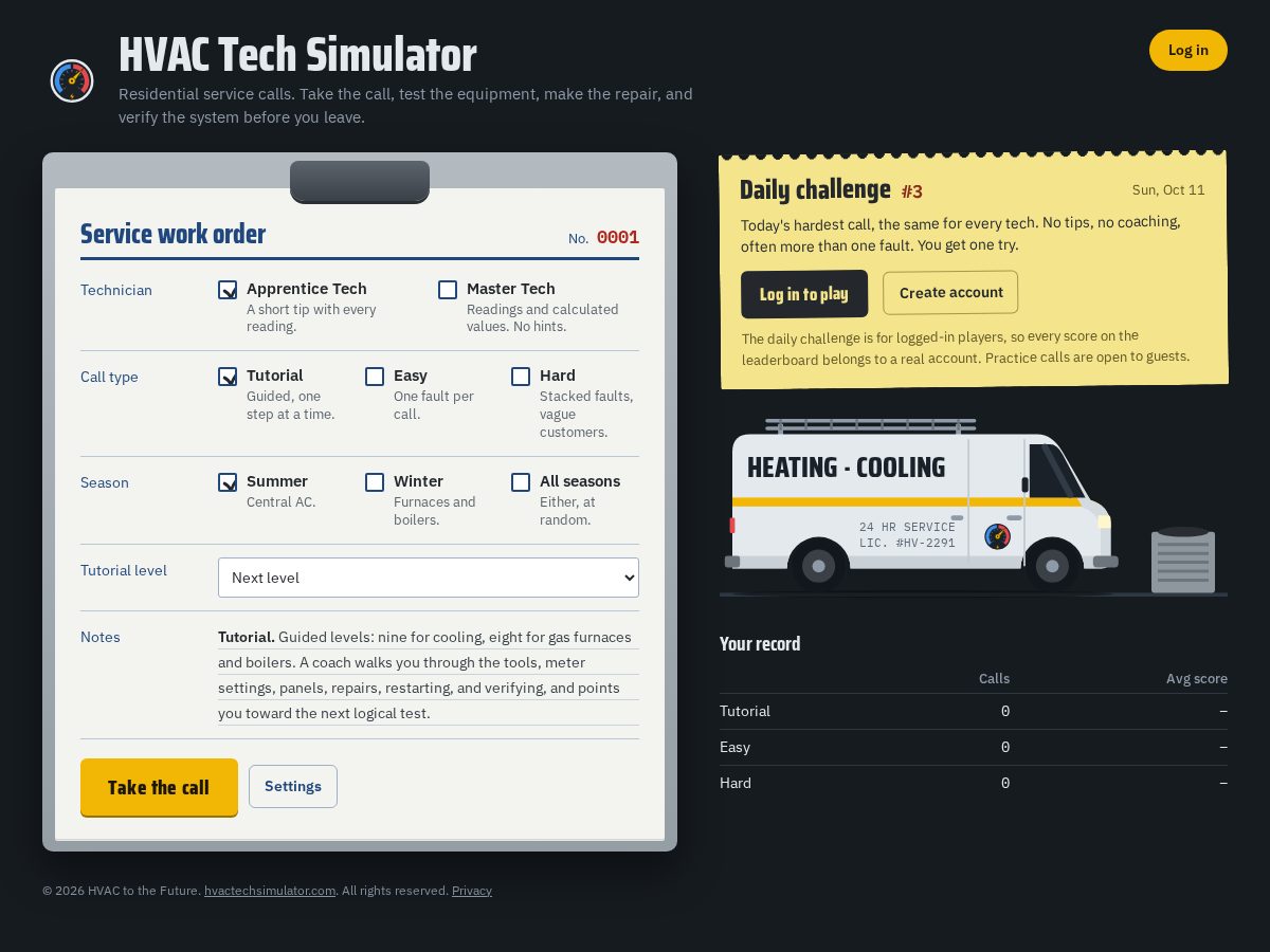 Landing-page snapshot of hvactechsimulator.com