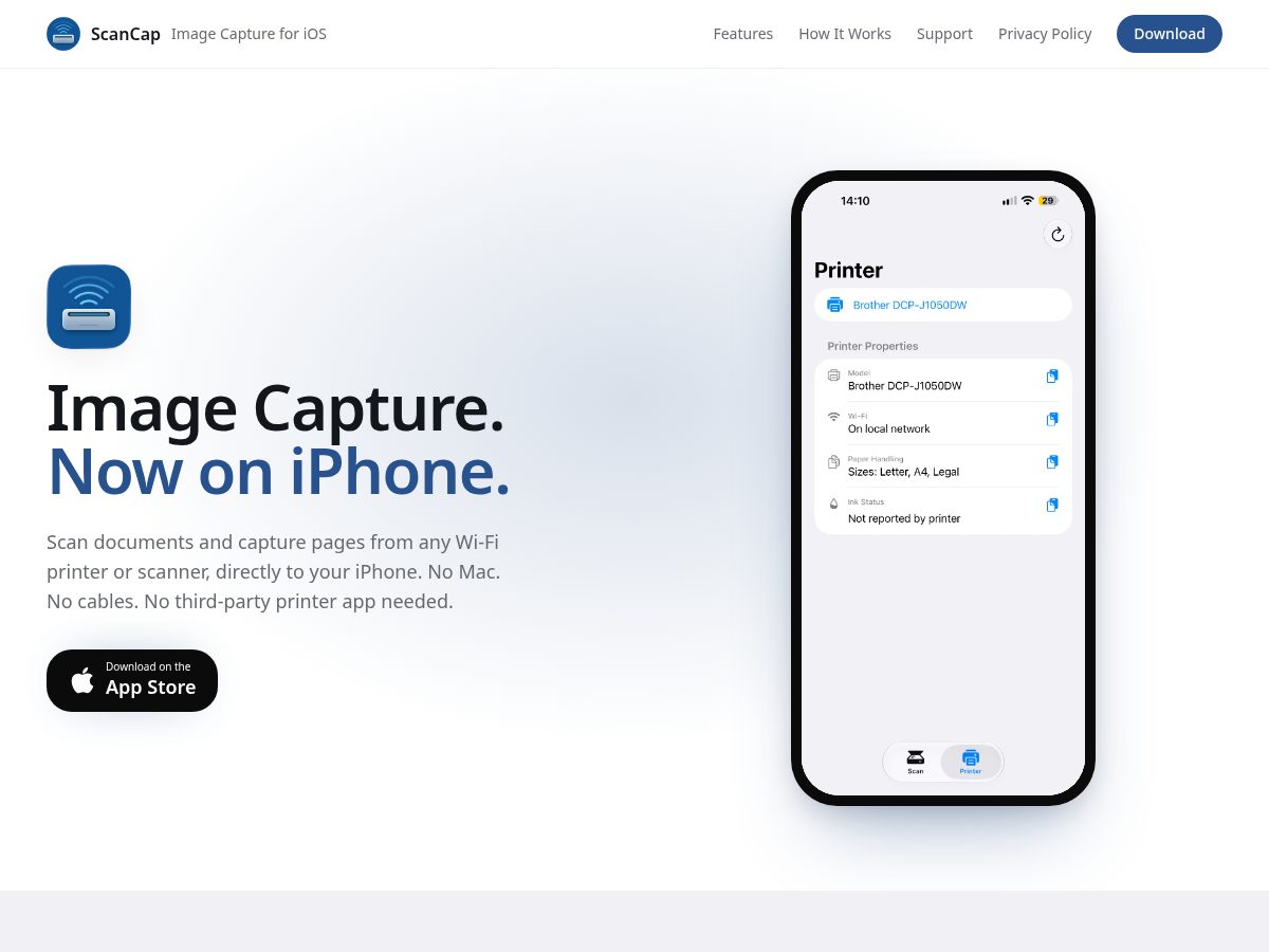 Landing-page snapshot of imagecaptureios.com