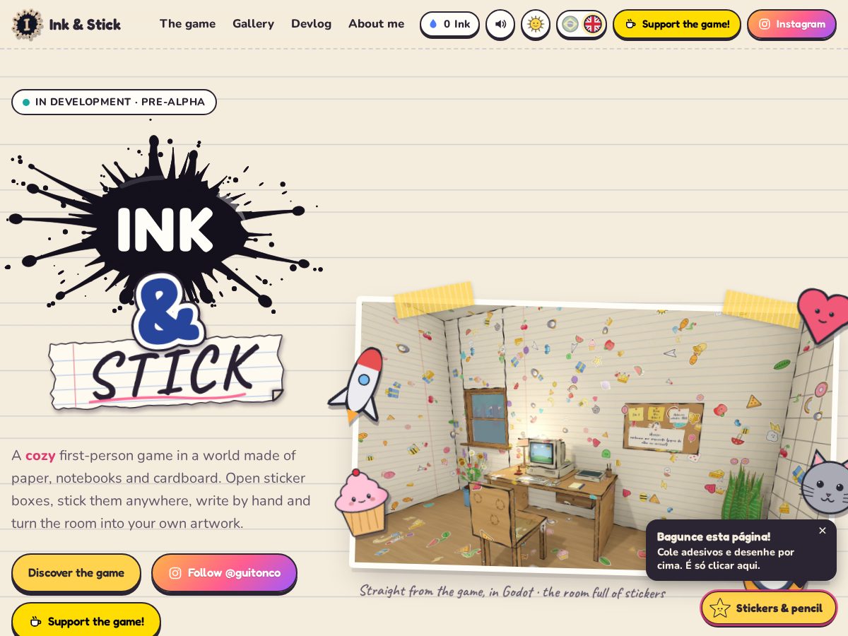 Landing-page snapshot of inknstickgame.com