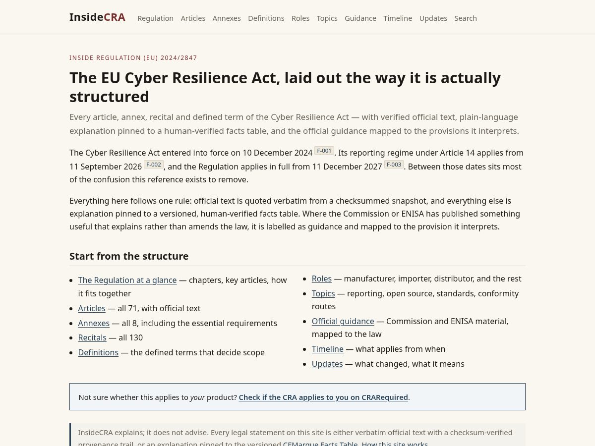 Landing-page snapshot of insidecra.com
