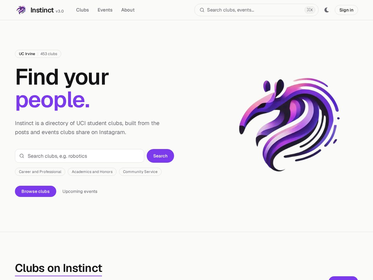 Landing-page snapshot of instincts.one