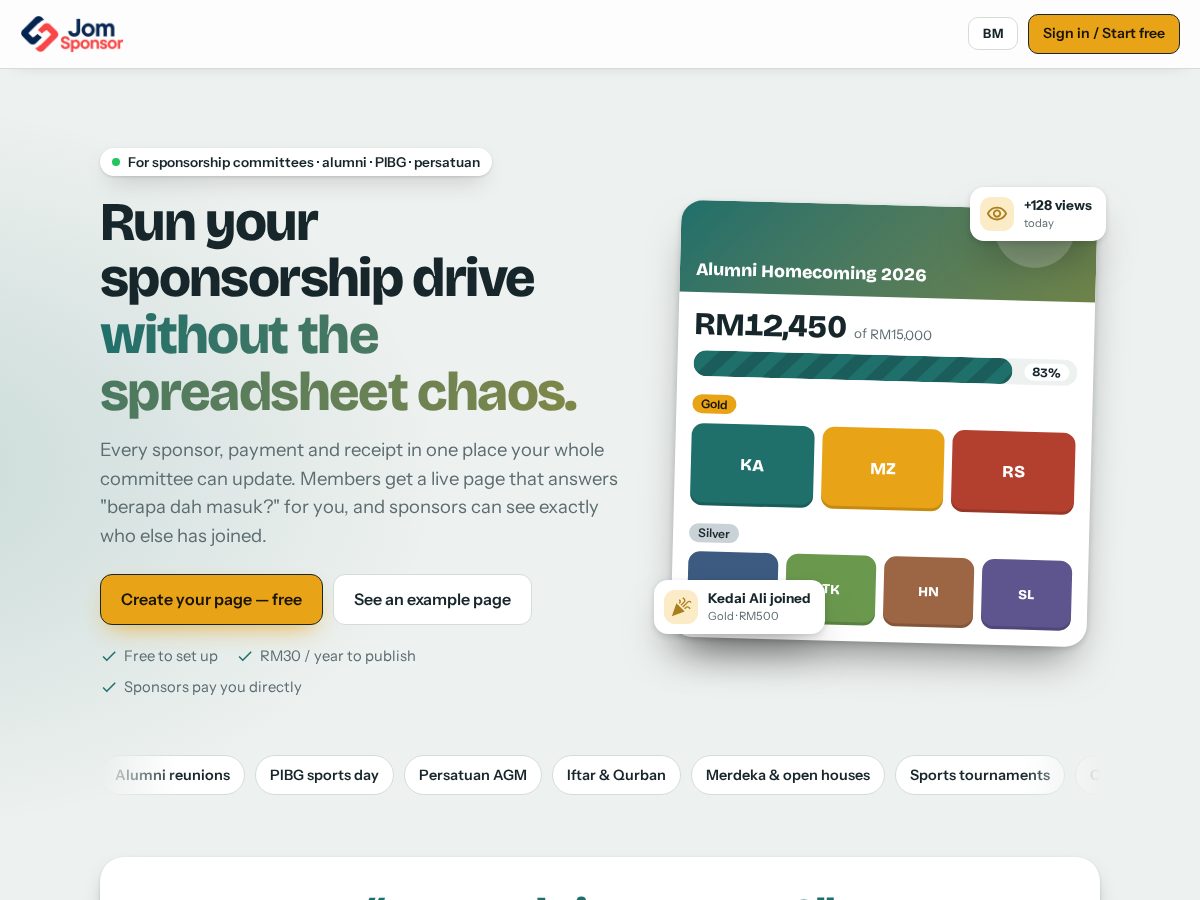 Landing-page snapshot of jomsponsor.com