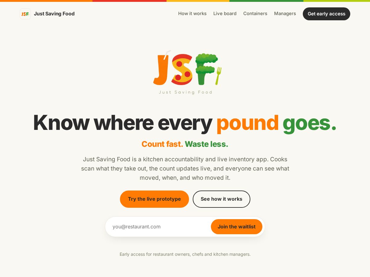 Landing-page snapshot of justsavingfood.com