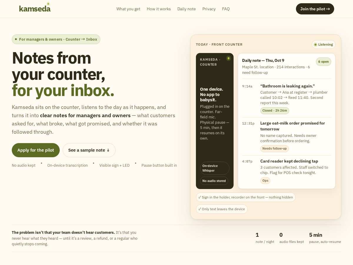 Landing-page snapshot of kamseda.com