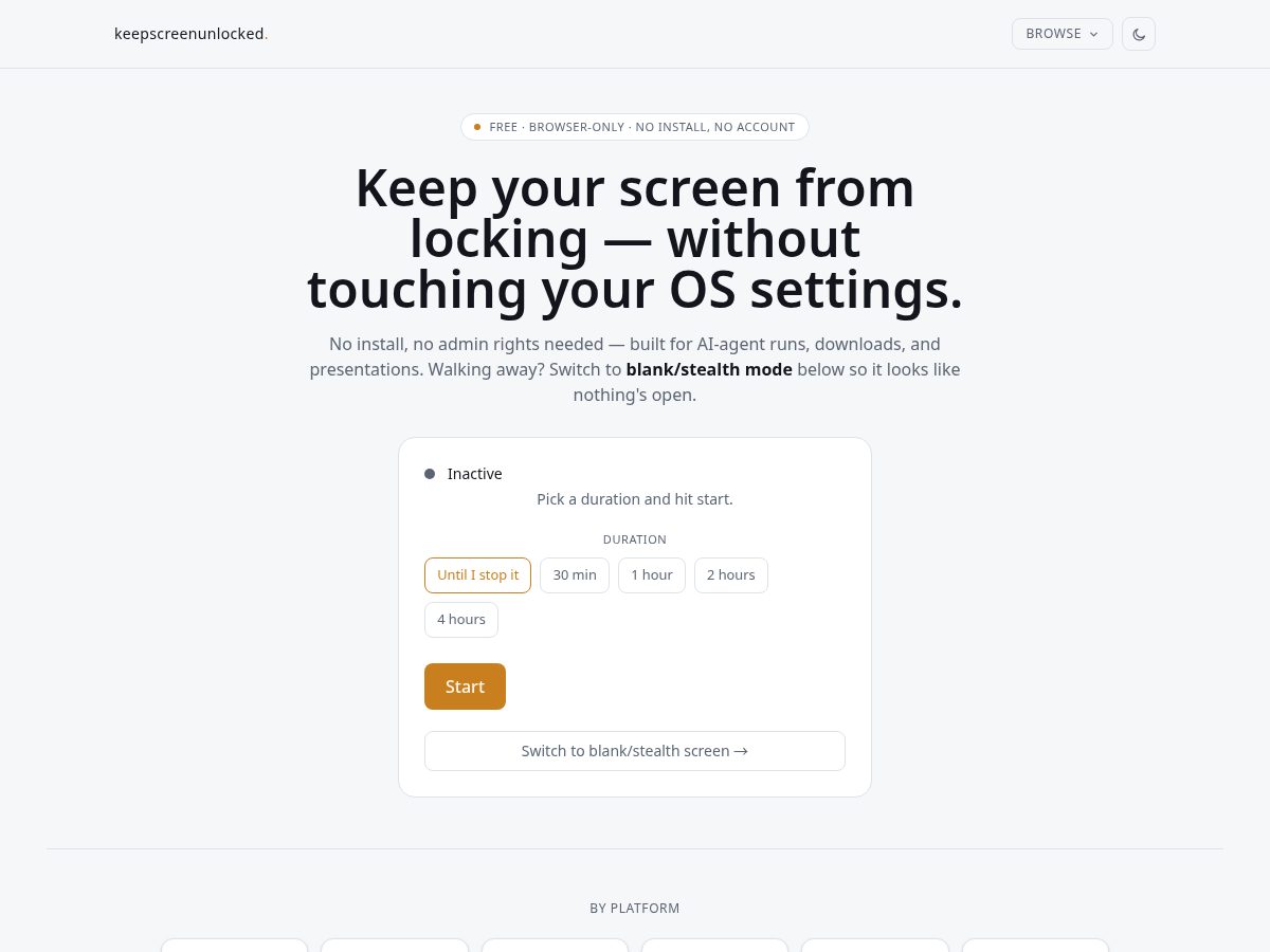 Landing-page snapshot of keepscreenunlocked.com