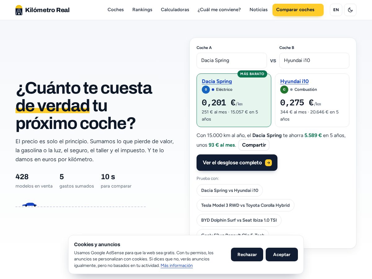 Landing-page snapshot of kilometroreal.com