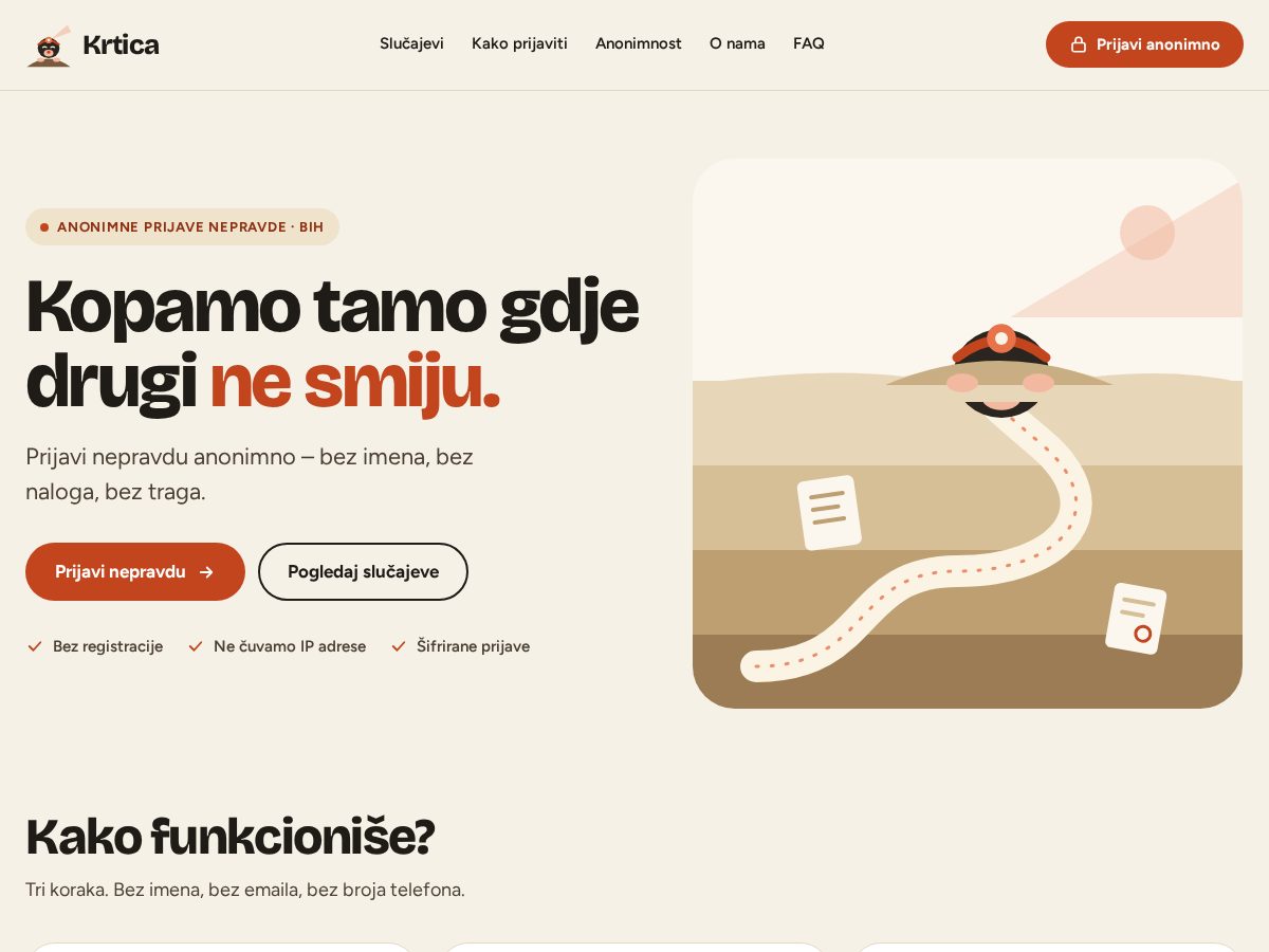 Landing-page snapshot of krtica.org