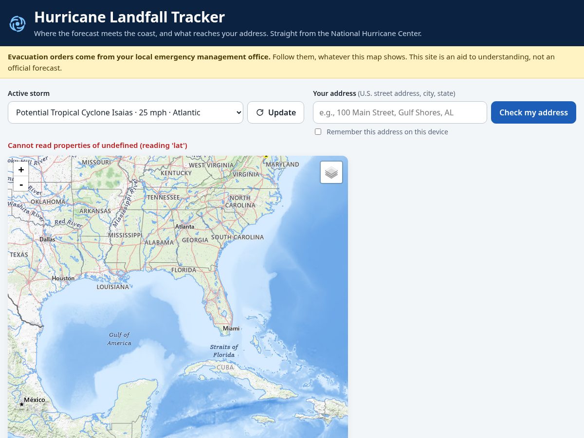 Landing-page snapshot of landfalltracker.com