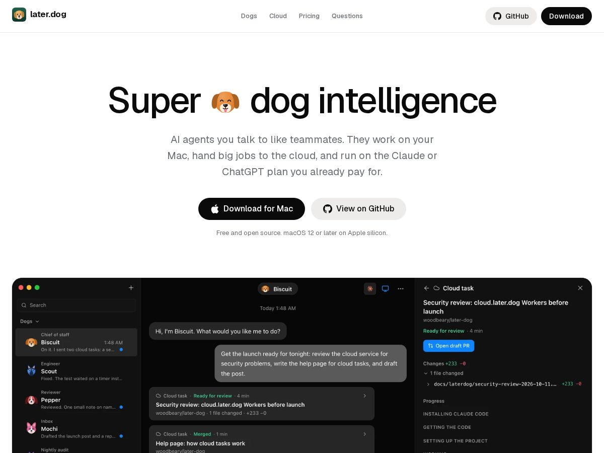 Landing-page snapshot of later.dog