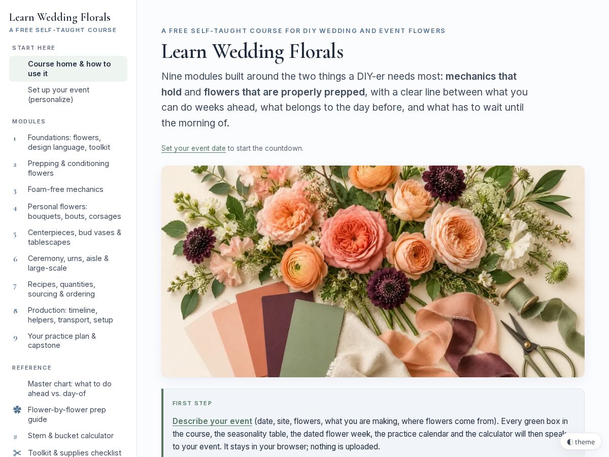 Landing-page snapshot of learnweddingflorals.com