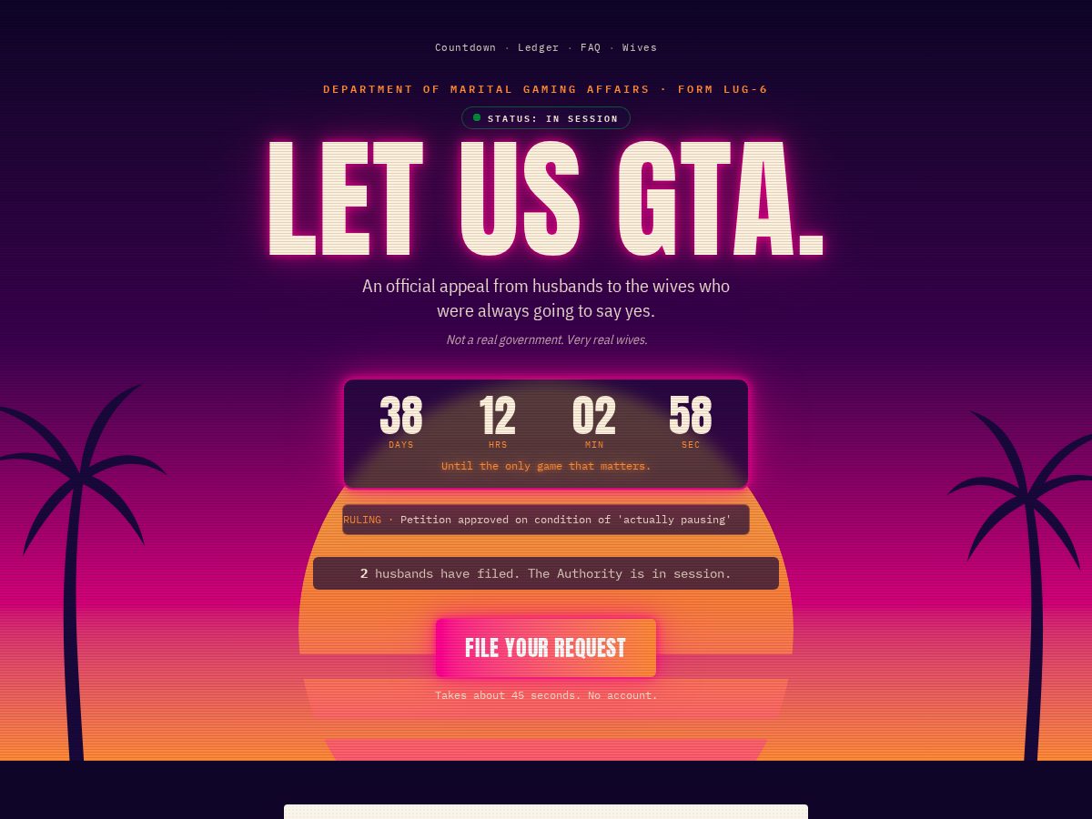 Landing-page snapshot of letusgta.com