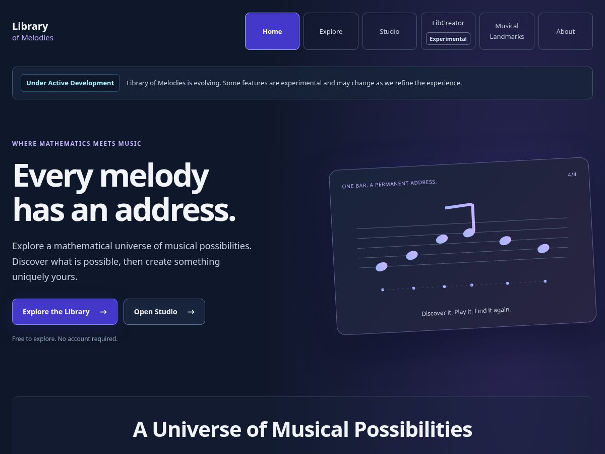 Landing-page snapshot of libraryofmelodies.com
