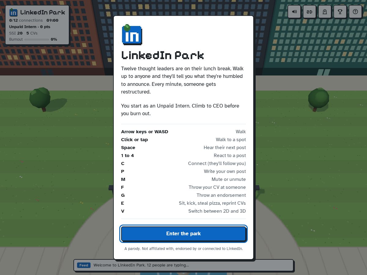 Landing-page snapshot of linkedin-park.com