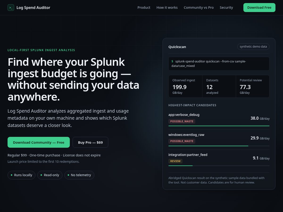Landing-page snapshot of logspendauditor.com
