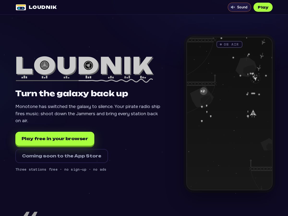 Landing-page snapshot of loudnik.com