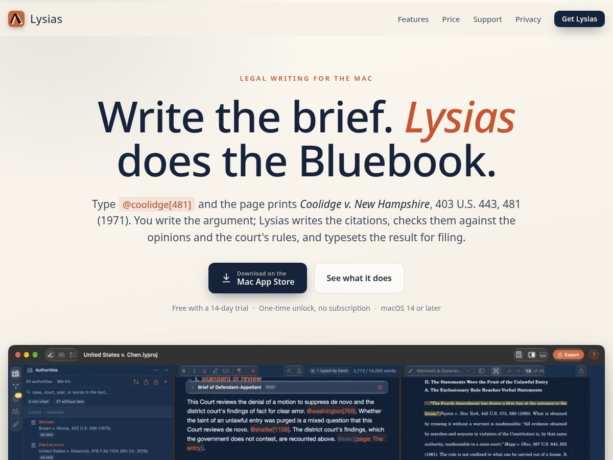 Landing-page snapshot of lysiasapp.com
