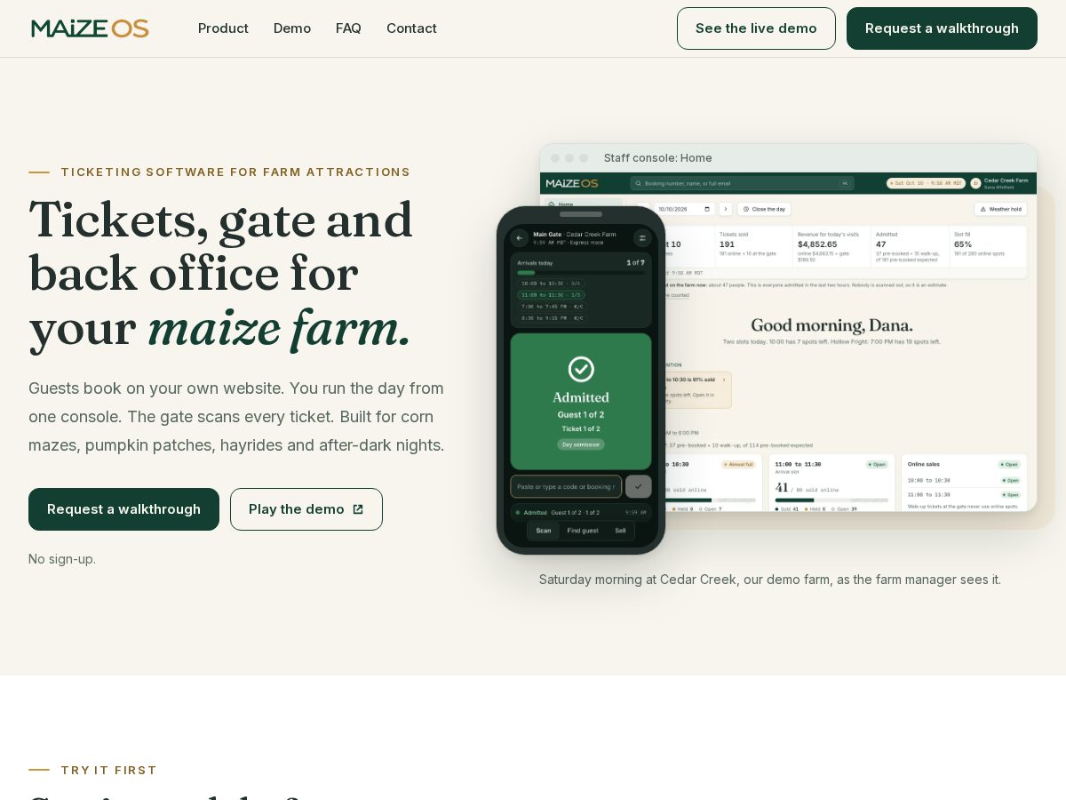 Landing-page snapshot of maizeos.com