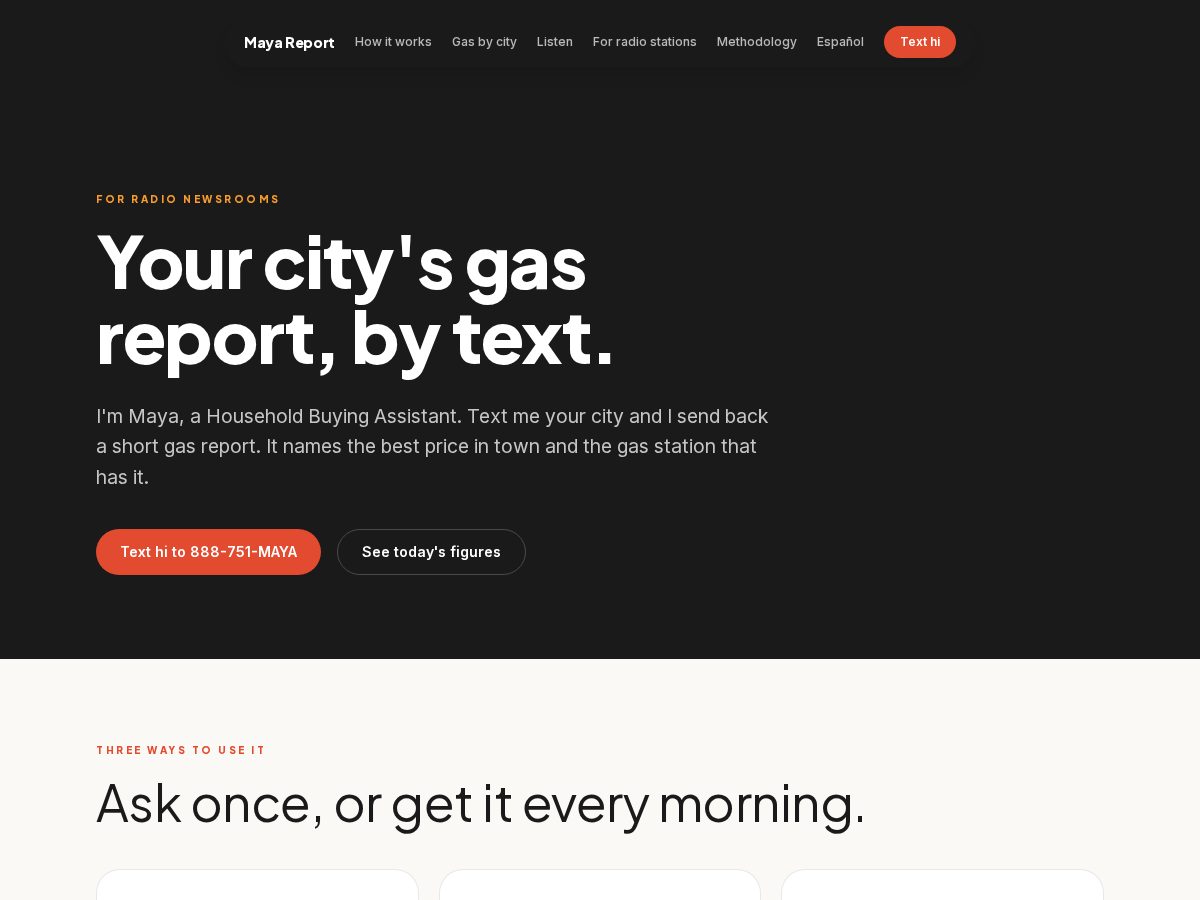 Landing-page snapshot of maya.report