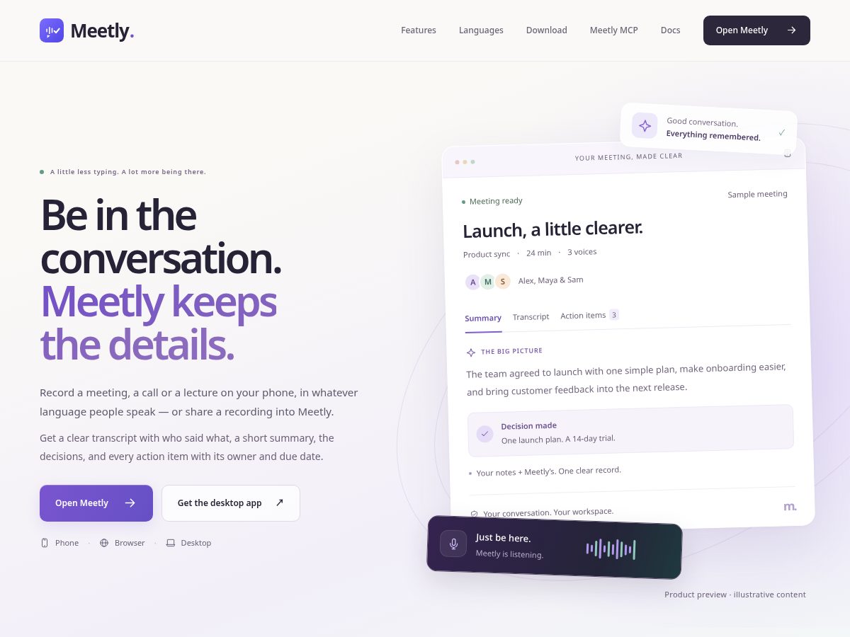 Landing-page snapshot of meetly.technology
