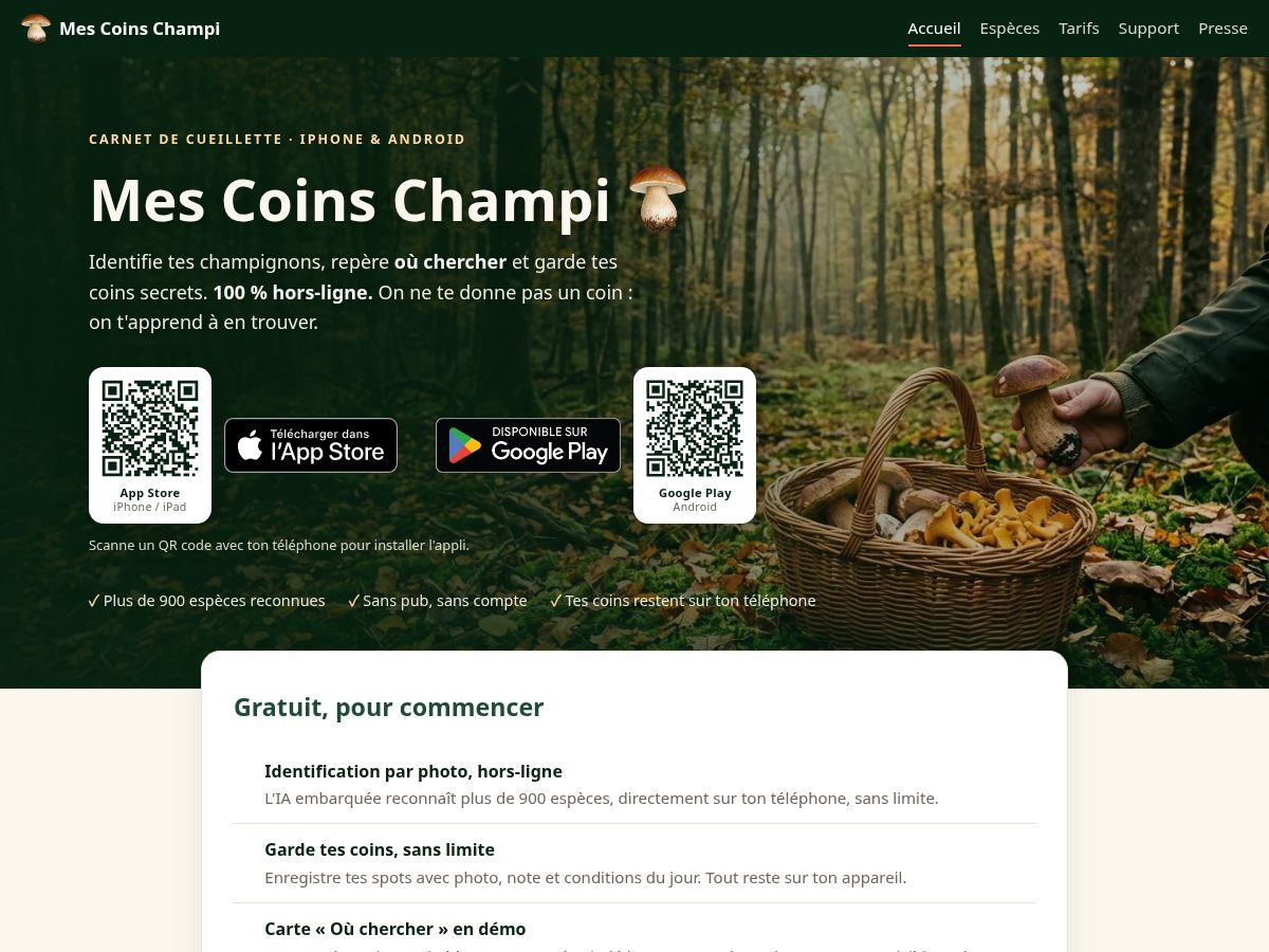 Landing-page snapshot of mescoinschampi.com