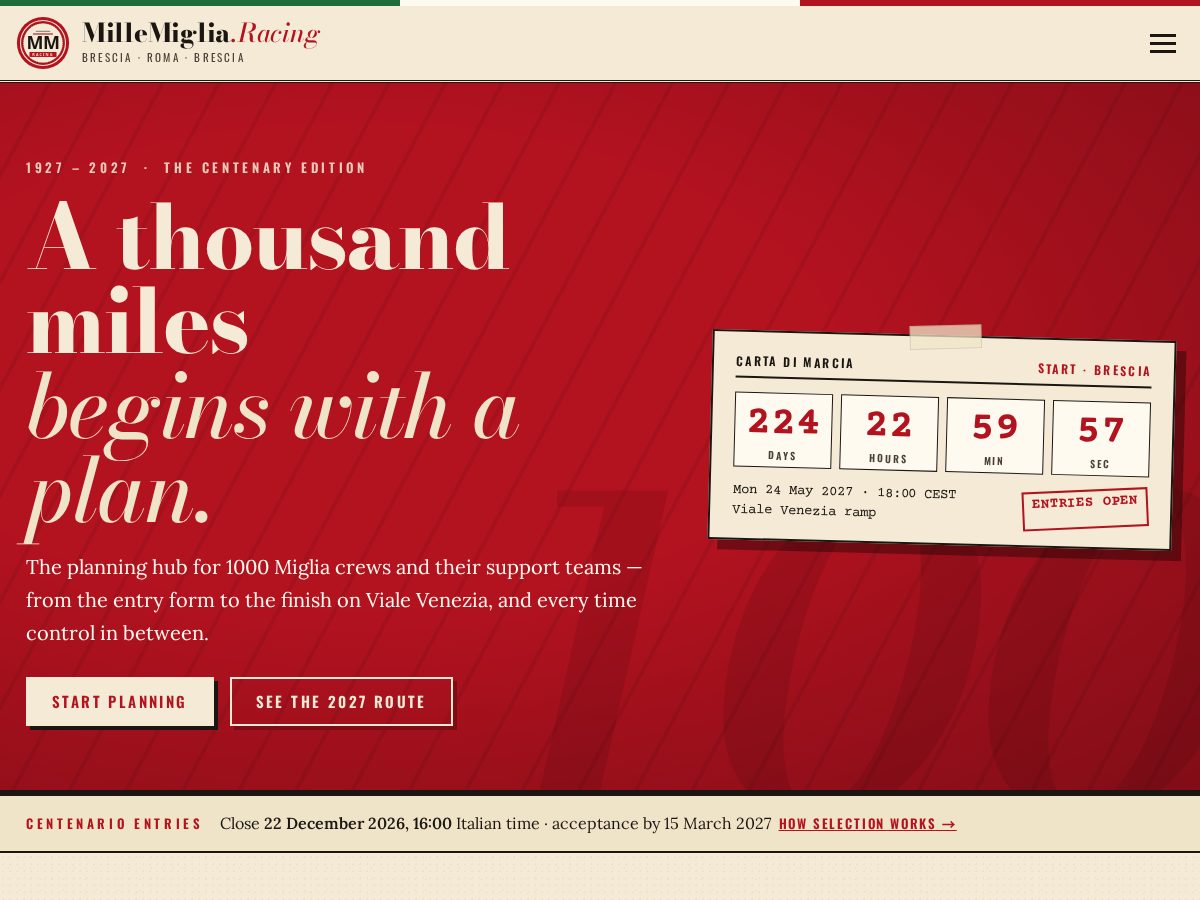 Landing-page snapshot of millemiglia.racing