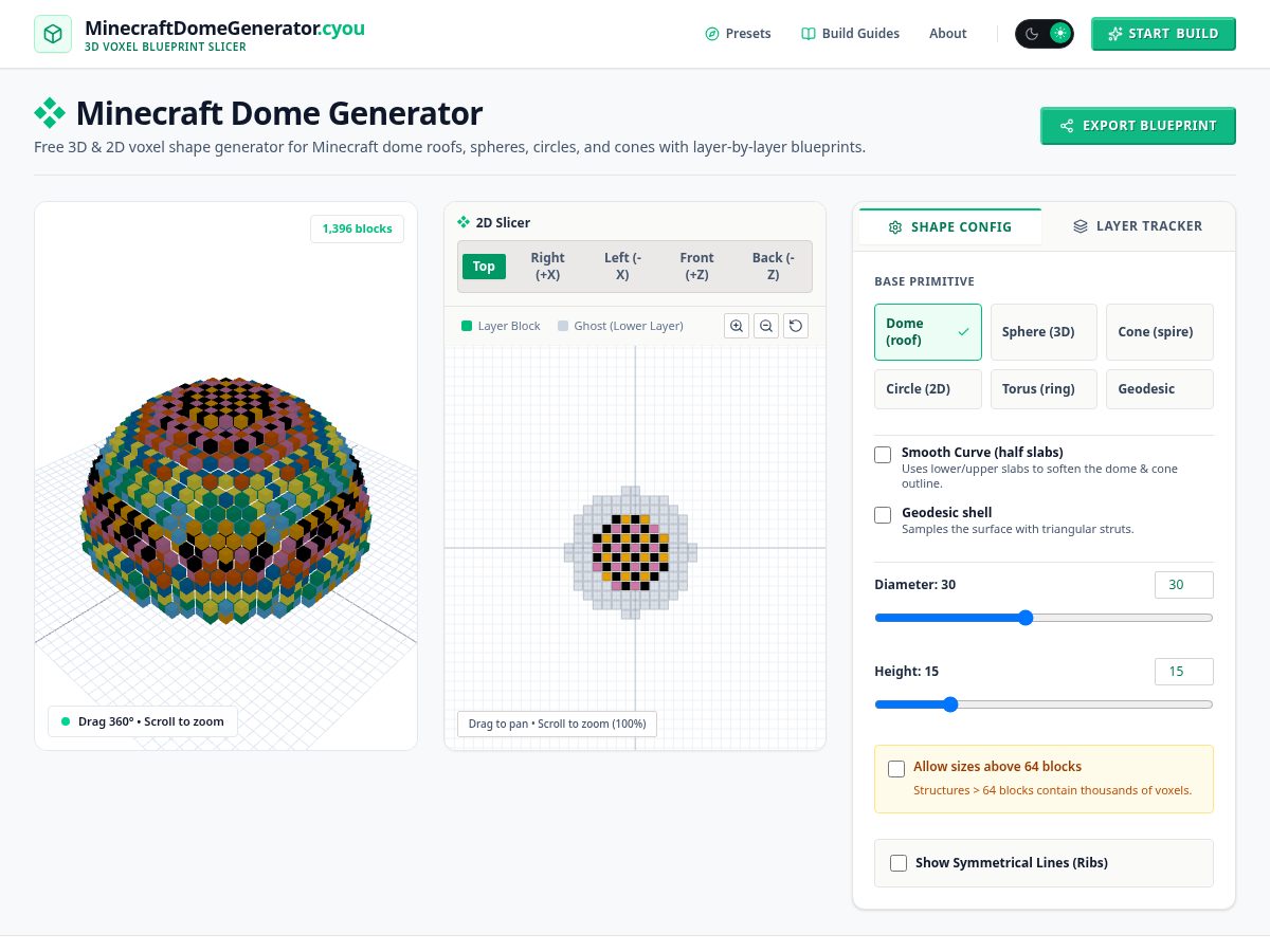 Landing-page snapshot of minecraftdomegenerator.cyou
