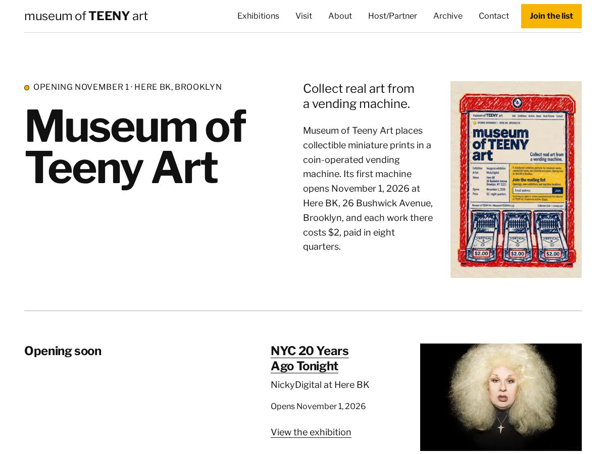 Landing-page snapshot of museumofteenyart.org