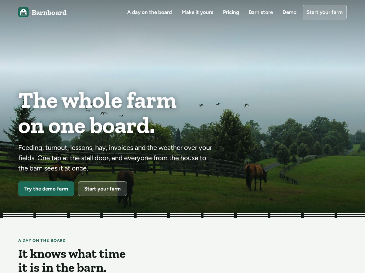 Landing-page snapshot of mybarnboard.com
