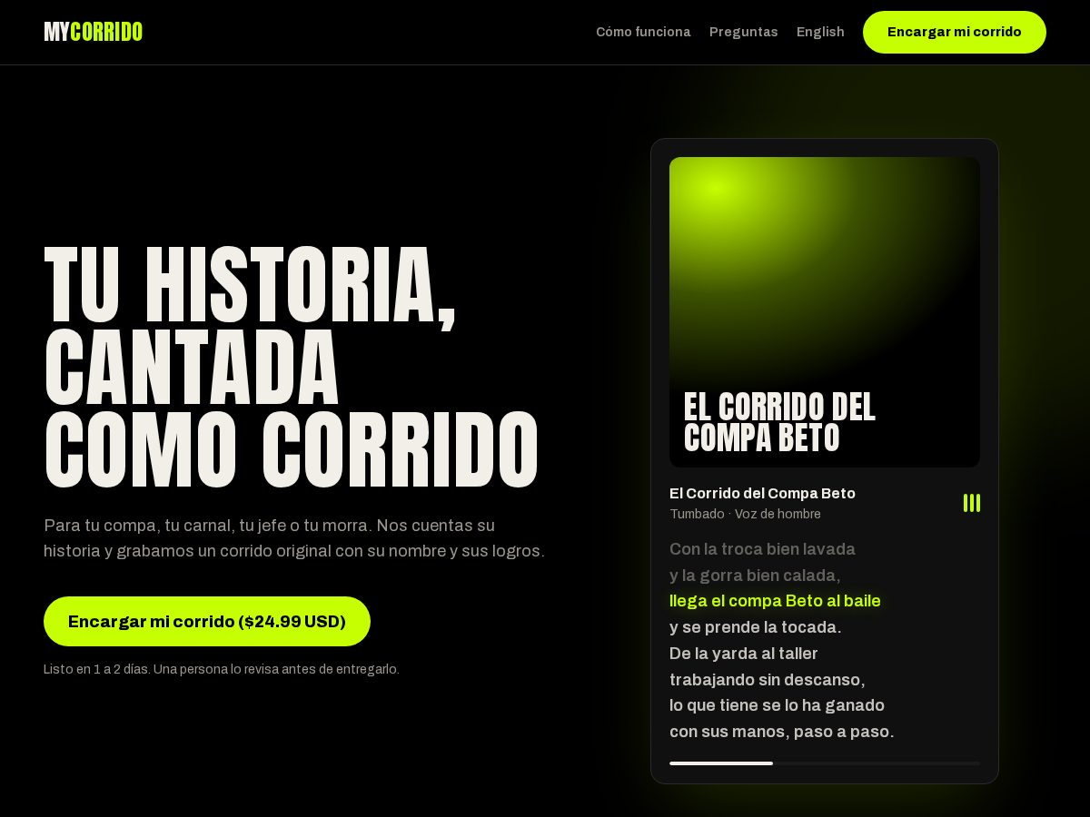 Landing-page snapshot of mycorrido.com