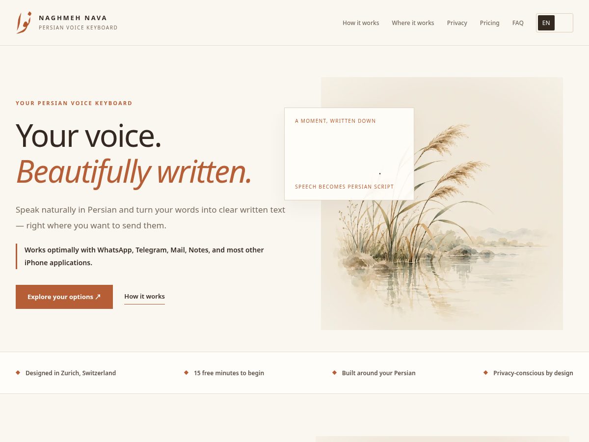 Landing-page snapshot of naghmehnava.com