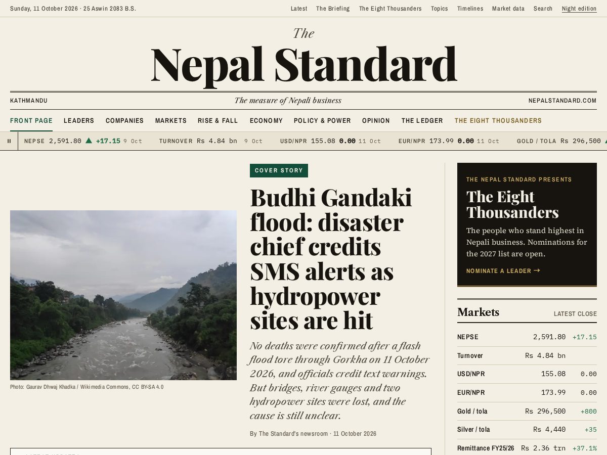 Landing-page snapshot of nepalstandard.com