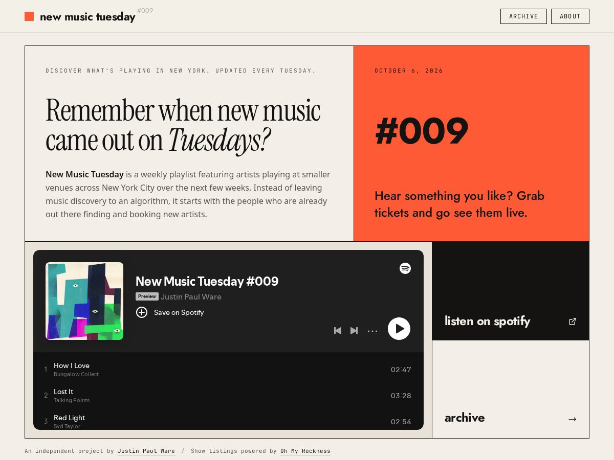 Landing-page snapshot of newmusictuesday.com