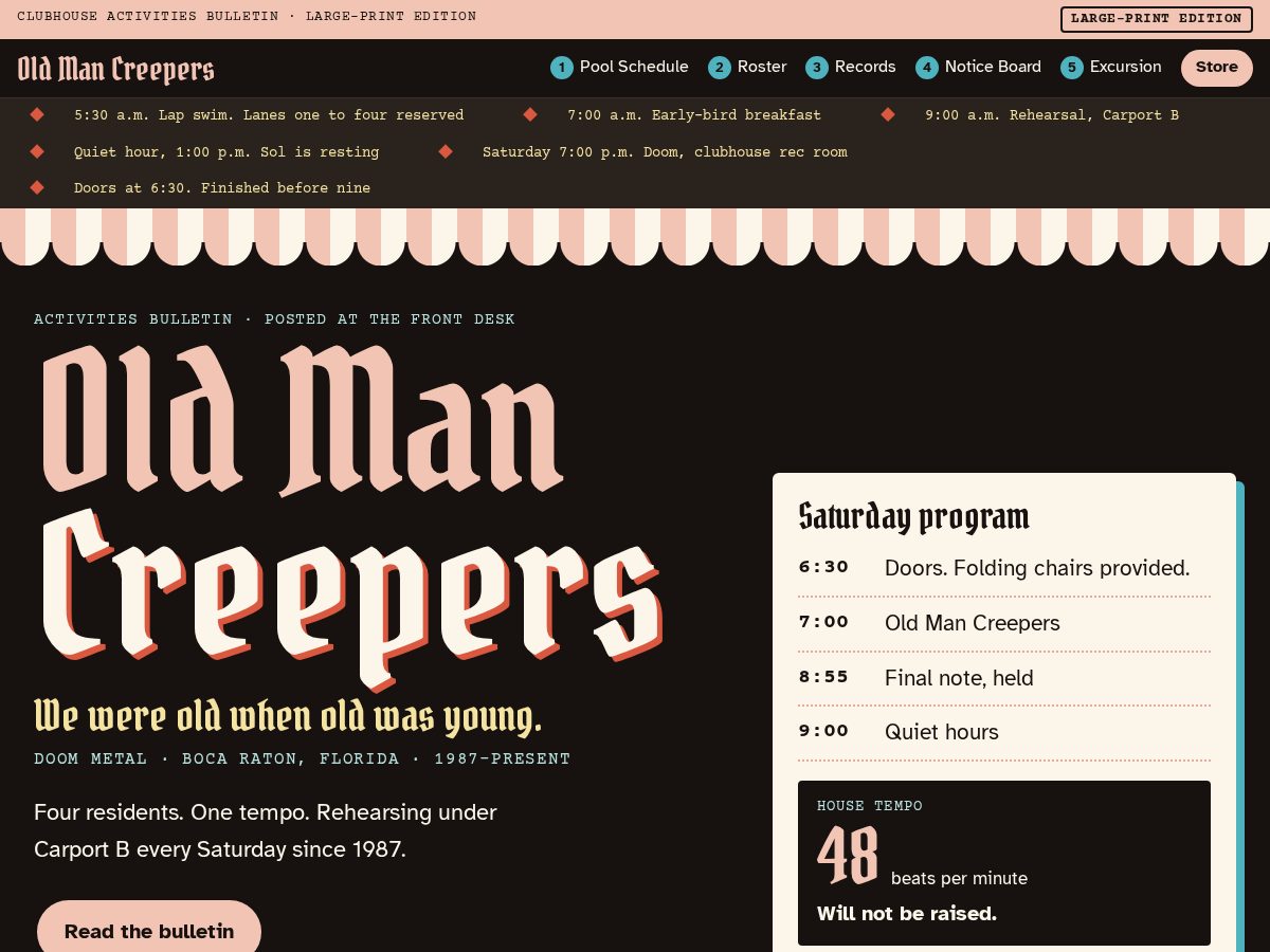 Landing-page snapshot of oldmancreepers.com