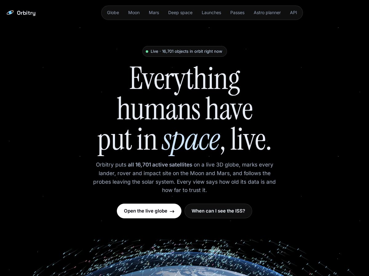 Landing-page snapshot of orbitry.net