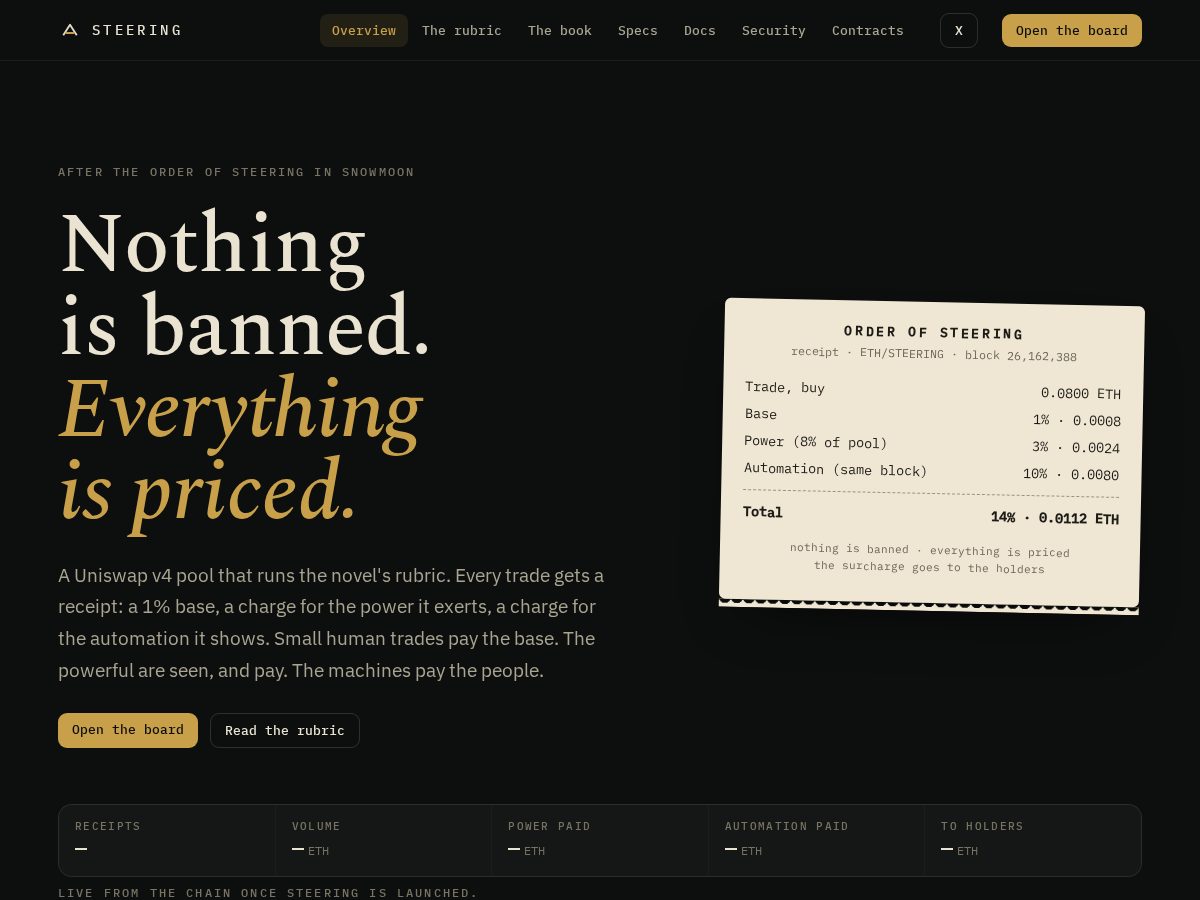 Landing-page snapshot of orderofsteering.xyz