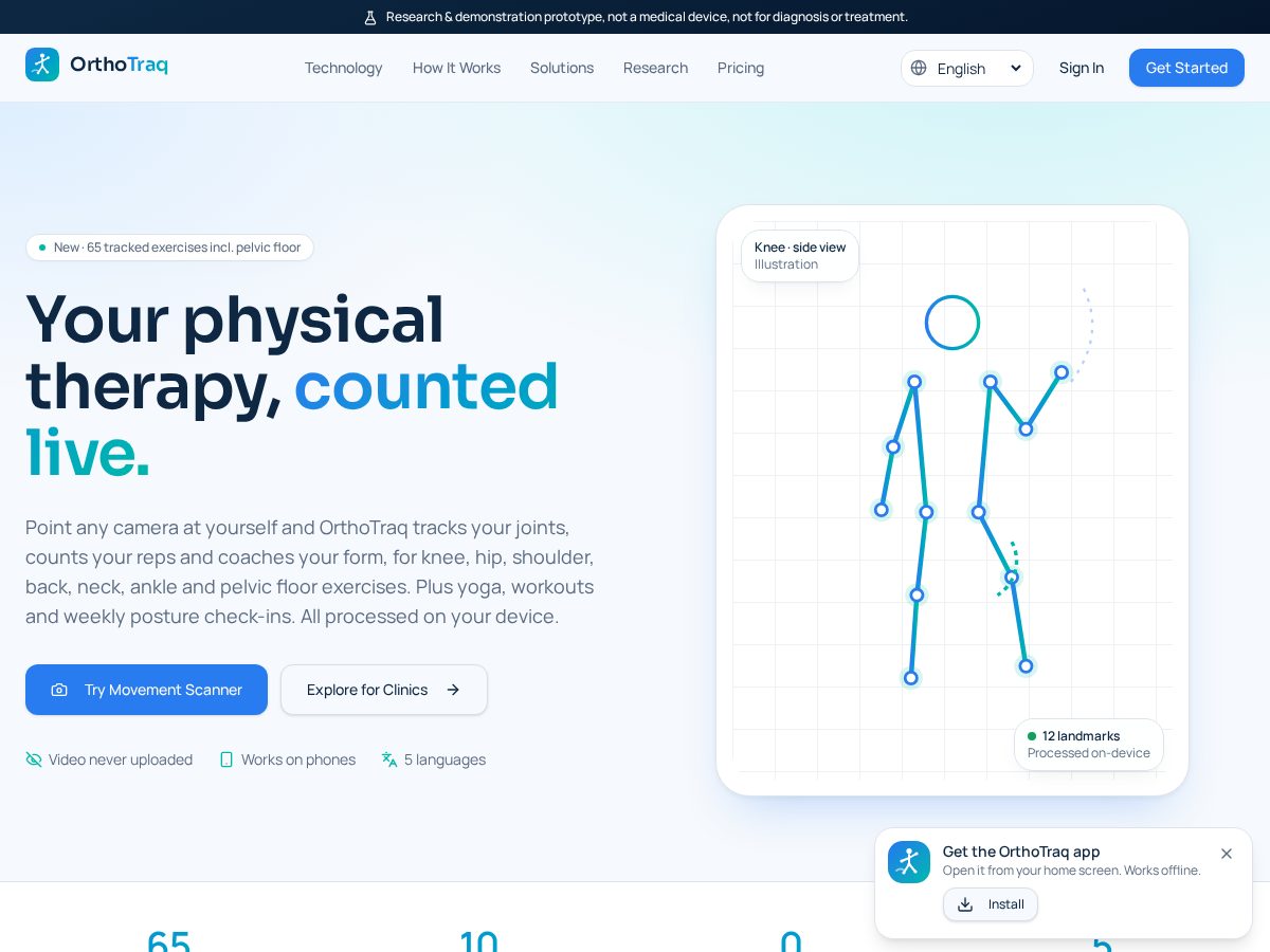 Landing-page snapshot of orthotraq.com