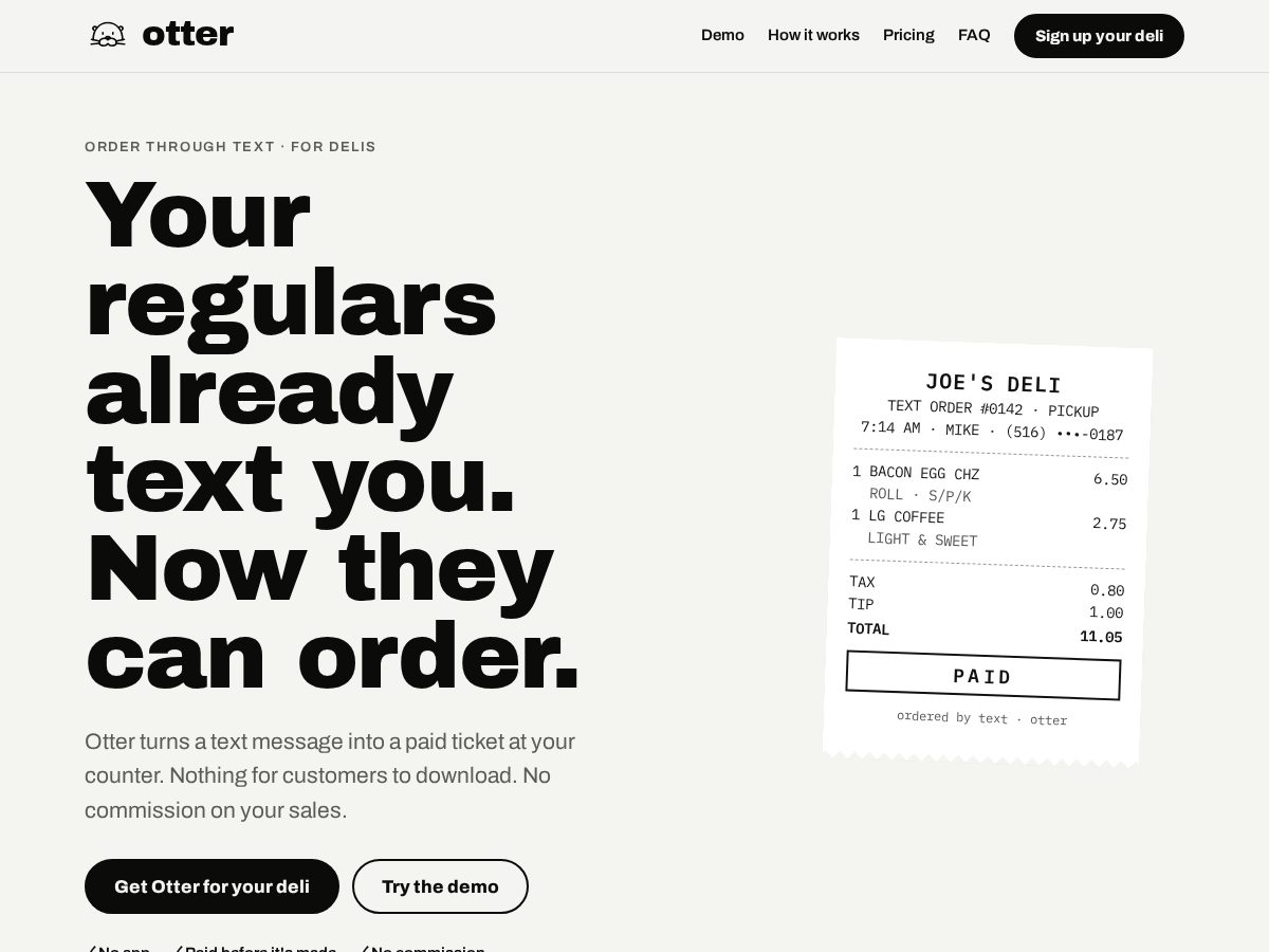 Landing-page snapshot of otter-text.com