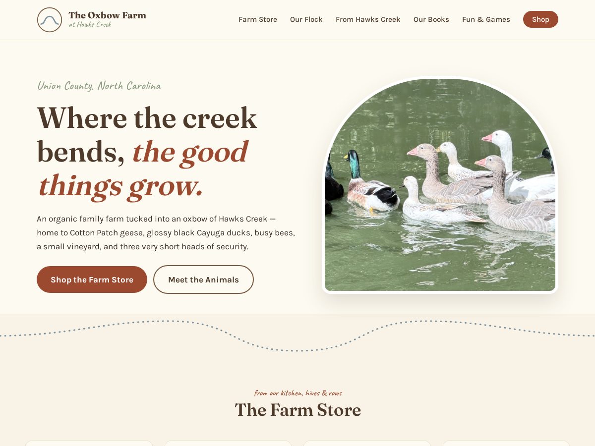Landing-page snapshot of oxbow.farm