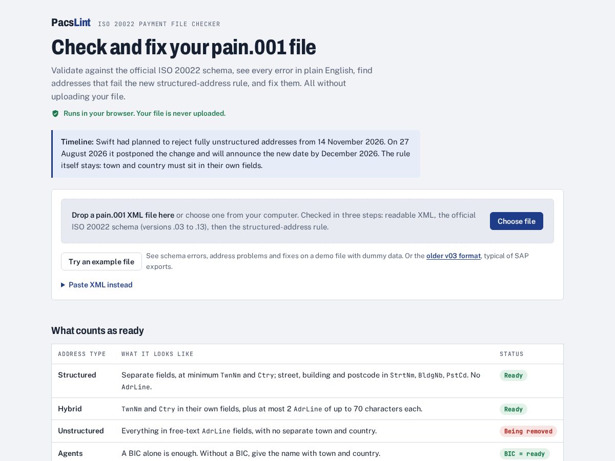 Landing-page snapshot of pacslint.com