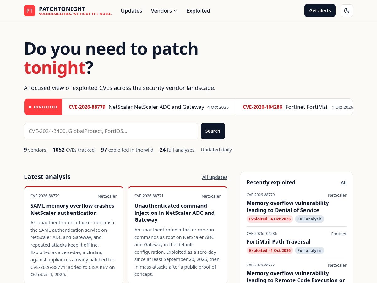 Landing-page snapshot of patchtonight.com