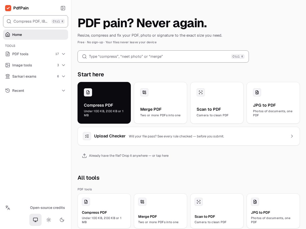 Landing-page snapshot of pdfpain.com