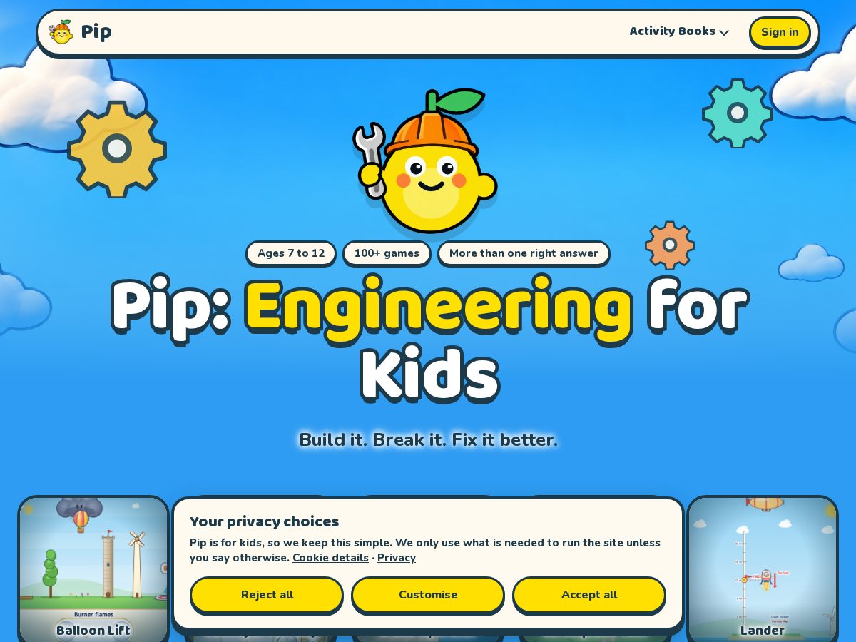 Landing-page snapshot of pipstemgames.com
