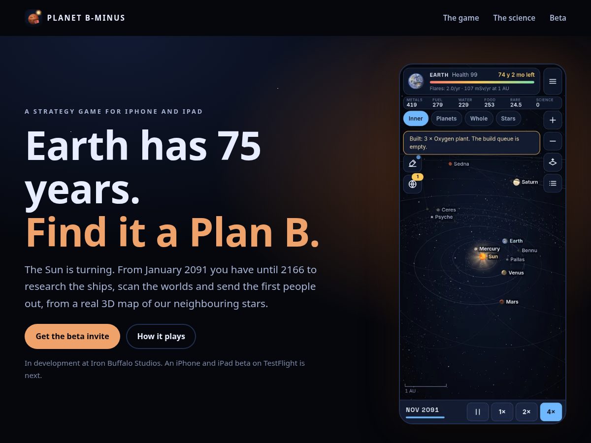 Landing-page snapshot of planetbminus.com