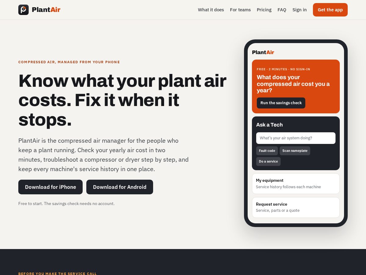 Landing-page snapshot of plantairhq.com